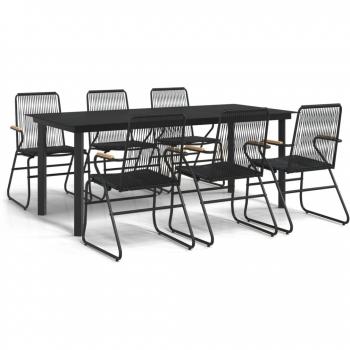 7 Piece Black PVC Rattan Garden Dining Set