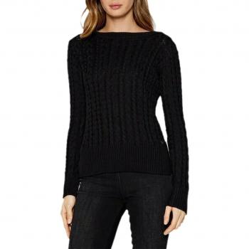 Guess Women's Black Round-neck Contrast Detail Sweater - Size S