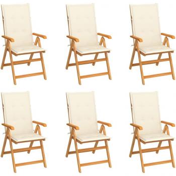 Solid Teak Wood Garden Chairs Set of 6 with Cream Cushions
