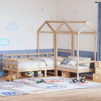 Juego de sofá cama y banco con techo 90x190 cm de madera maciza de pino