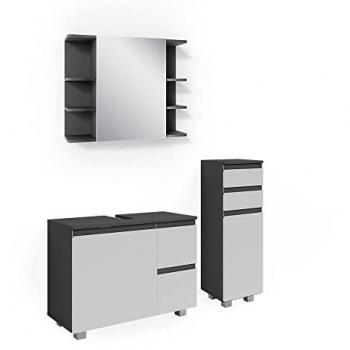 Conjunto de muebles de baño J-Shape, Antracita y Blanco, 3 piezas, con armario midi
