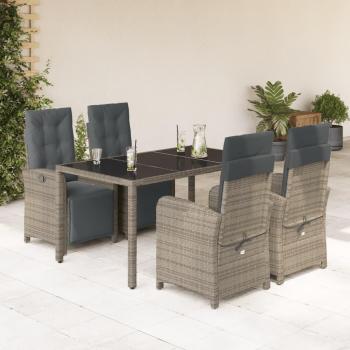 5 Piece Outdoor Dining Set with Gray Cushions and Poly Rattan