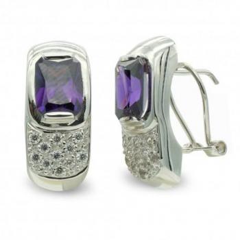 Pendientes Inmaculada Romero Oro Blanco 18k Amatista Rectangular Omega