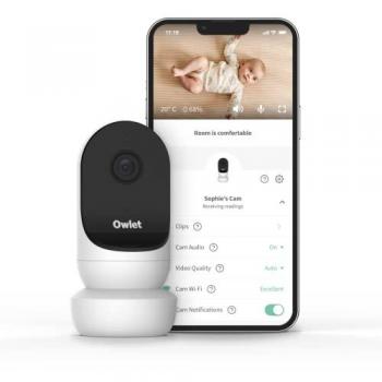 Owlet Cámara Vigilabebés 2 Blanco - Cámara de vigilancia para bebés, conexión Wi-Fi, visión nocturna, audio bidireccional, monitorización en tiempo real a través de la app Owlet, diseño moderno y compacto
