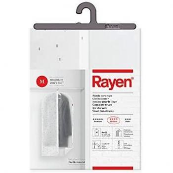 Rayen - Funda de ropa para armario. Funda de traje para percha con cremallera. Cubre vestido resistente al polvo, humedad y polillas. 60 x 135 cm. Blanco Estampado/Translúcido