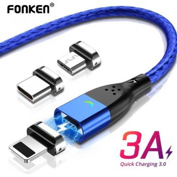 Cable Magnético Micro USB y USB Tipo C 3A para Carga Rápida de iPhone 2M Azul