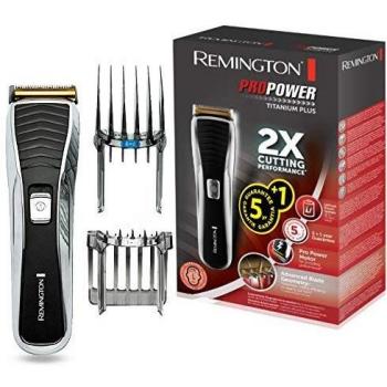 Remington Pro Power Titanium Plus Máquina de Cortar Pelo - Cortapelos con Cable e Inalámbrico, Cuchillas de Titanio, 75 min Autonomía, Negro - HC7150
