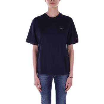 Camiseta Lacoste Relaxed Fit Logo manga corta azul marino mujer 34, tejido ligero de punto de algodón pima