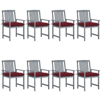8-Piece Grey Solid Acacia Wood Garden Chairs with Cushions
