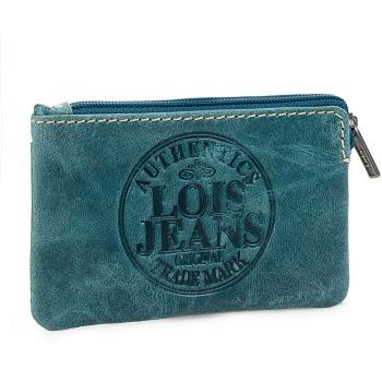Lois - 12302 Cartera Monedero Billetero Tarjetero Unisex de Piel Genuina con Cremallera y Llavero Interior con Anilla. 2 Compartimentos Exteriores, Color Azul