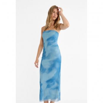 Royal Blue Strapless Printed Tulle Dress S