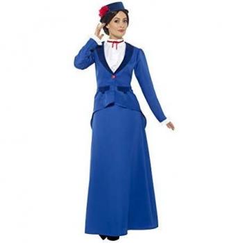 Mary Poppins Victorian Nanny Costume - Blue Dress with Hat and Scarf (Size L)
