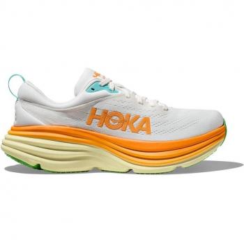 HOKA Men's Bondi 8 Road Running Shoes, Blanc De Blanc/Solar Flare, Size 9.5