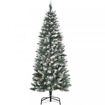 HOMCOM Árbol de Navidad Artificial 150cm con 464 Puntas de PVC, 28 Piñas, Base Plegable y Soporte de Acero Verde
