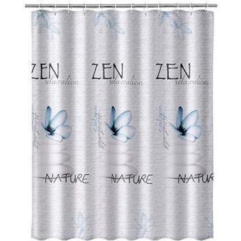 Dream Hogar - Cortina Zen Azul de poliéster Oriental para Cuarto de baño de 180 x 200 cm Sol Naciente