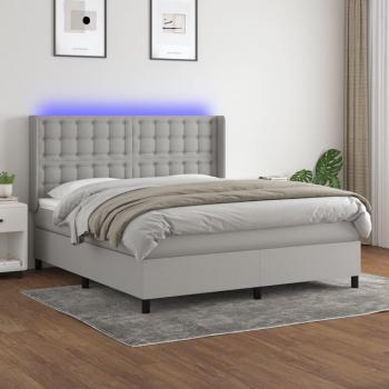 Cama box spring con colchón de muelles y luces LED en tela gris claro 160x200 cm
