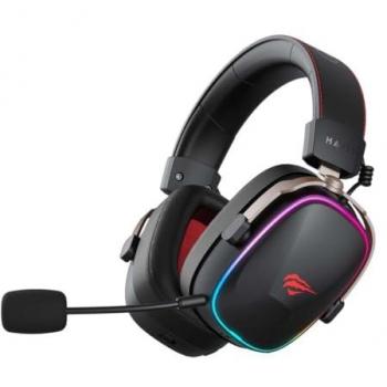 Auriculares Gaming Havit H2039BG con Cable y Bluetooth, Microfono Boom, RGB, Negro y Rojo