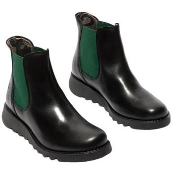 Fly London Salv Women's Black Leather Wedge Chelsea Boots