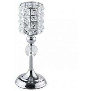 Portavelas Moderno de Metal Plateado con Cristales 33 cm Avord