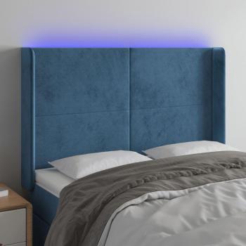 Cabecero LED de Terciopelo Azul Oscuro 147x16x118/128 cm