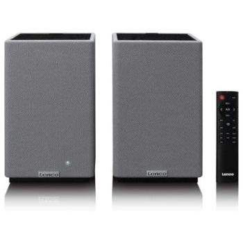 Lenco Altavoces Activos Estéreo Bluetooth 5.3, 2x40W RMS, Amplificador Clase D, Tecnología DSP, RCA, Entrada Óptica, USB y Mando a Distancia - Negro/Grey