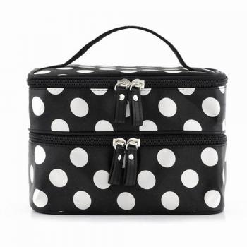 Bolsa de Maquillaje Cosmética con Diseño de Lunares, Color Negro - Organizador de Viaje