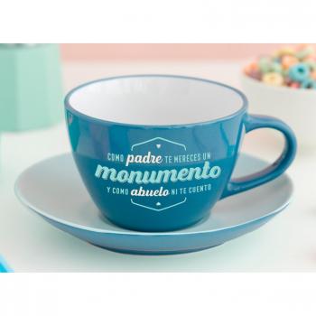 Mr. Wonderful WOA08933ES Taza y Platocomo Padre Te Mereces Un Monumento, Porcelana, Multicolor, 10.5x5.5x3 cm