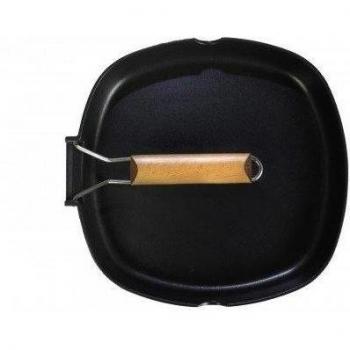WECOOK! Ecostone Grill Asador Inducción Liso 24 X 24cm, Antiadherente ILAG Ecológico sin PFOA, Aluminio Fundido, 5mm Espesor, Mango Madera Plegable, Apta Todas las Cocinas Vitrocerámica, Gas