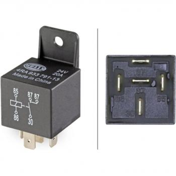 Relé de corriente de funcionamiento HELLA 4RA 933 791-131, características: tipo de relé electromecánico, voltaje nominal de 12V, capacidad de conmutación hasta 30A, diseño compacto y resistente