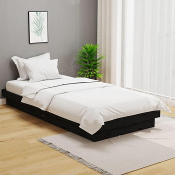 Estructura de cama de madera maciza negra 100x200 cm
