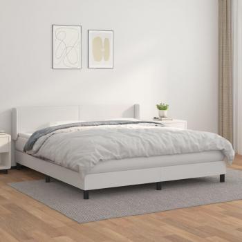 Cama Box Spring con Colchón de Cuero Sintético Blanco 160x200 cm