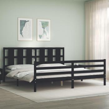Cama de madera maciza con cabecero negro 200x200 cm