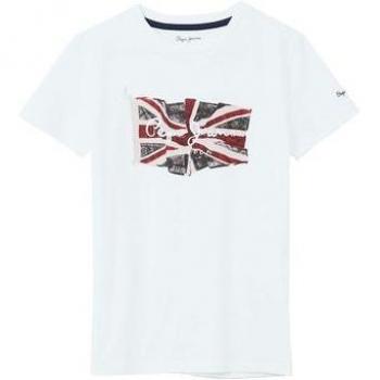 Pepe Jeans Camiseta Flag Logo Blanco de Manga Corta