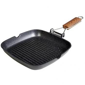 Grill Inducción Wecook Ecochef 20x20cm, Antiadherente sin PFOA, Aluminio Fundido, Mango Plegable, Apta para Vitrocerámica y Gas, Negro