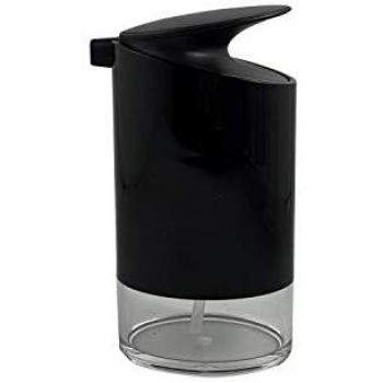 Dosificador dispensador de jabón ovalado negro y transparente, material ABS y acrílico, tamaño 17,7 cm