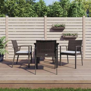 5 Piece Outdoor Dining Set with Cushions in Poly Rattan and Steel