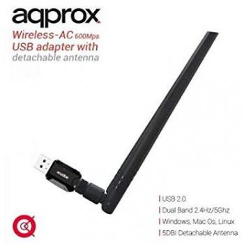 Approx NADAIN0218 Adaptador WiFi AC600N, Nano con Antena