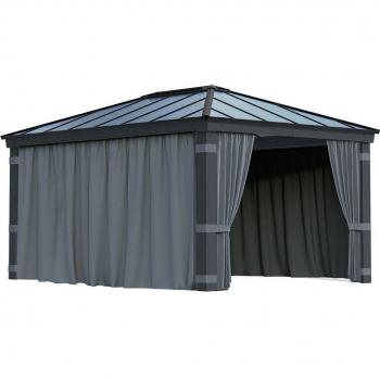 Caseta de Jardín PVC 7.5m² DECO Gris Claro y Blanco con Kit de Anclaje GrosfillexTecho Terraza Aluminio Gris Policarbonato 8mm 300x915