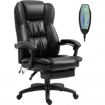 Vinsetto Silla de Oficina Ergonómica Giratoria con Altura Ajustable, 6 Puntos de Masaje, Control Remoto y Reposapiés Retráctil 68,5x68,5x113