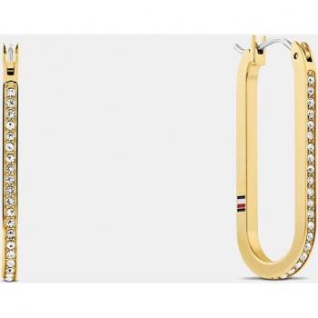 Pendientes de clip Tommy Hilfiger Dog Tag Family en acero dorado con cristales