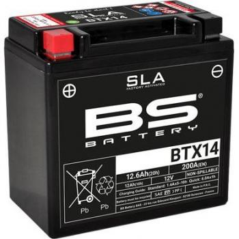 BS Battery Batería SLA libre de mantenimiento habilitada de fábrica BTX14 - 300681 btx14 AGM SLA Batería de Moto, Color Negro