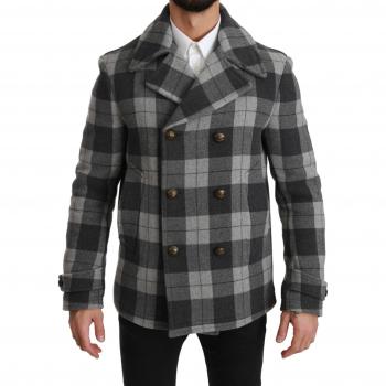 Dolce & Gabbana Elegant Gray Check Wool Cashmere Double Breasted Coat Jacket - IT44 | XS