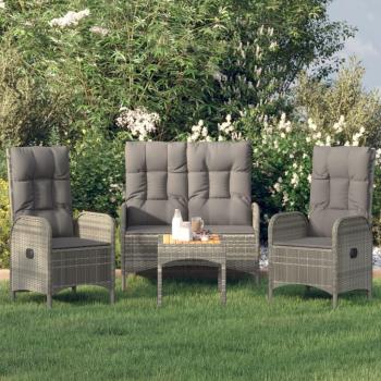 4-Piece Grey Poly Rattan Garden Dining Set with Cushions