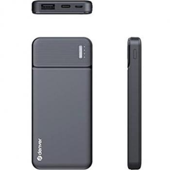 Batería Externa portátil Denver PBS-5007. Powerbank con batería de polímero de Litio Recargable de 5.000 mAh. Conexiones: MicroUSB, USB-C y USB-A.