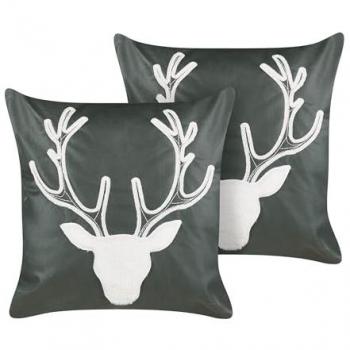 Conjunto de 2 cojines decorativos de terciopelo verde reno Navidad 45 x 45 cm