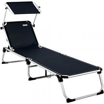 Tumbona de Aluminio Ajustable con Canopy Sombrilla Antracita, capacidad de carga 180Kg, longitud 210cm, respaldo ajustable y asa de transporte en color Gris