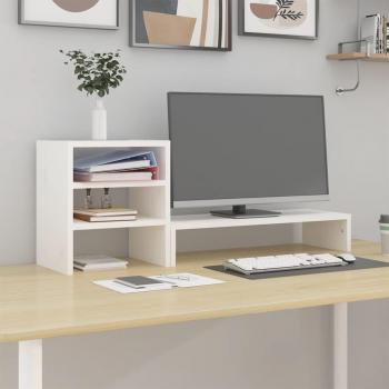 Soporte para monitor de madera maciza de pino blanco 81x20x30 cm, color blanco