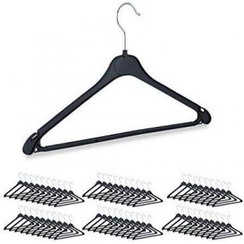 Pack 60 Perchas de Plástico con Gancho Giratorio para Ropa, Camisas, Blusas y Pantalones, Medidas 23 x 42,5 x 0,7 cm, Color Negro