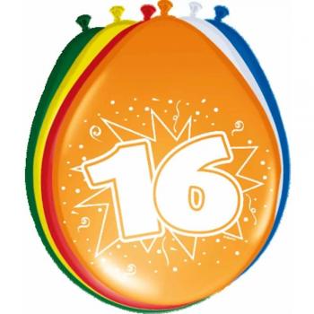 Folat - 16 Año Globos para Fiesta Decoración - Multicolor - 12In/30cm - 8 piezas