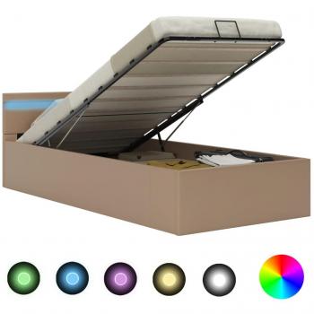 Cama Canapé Hidráulica con LED de Cuero Sintético Cappuccino 100x200 cm